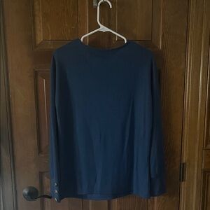 Navy V-Neck Sweater with Button Cuffs